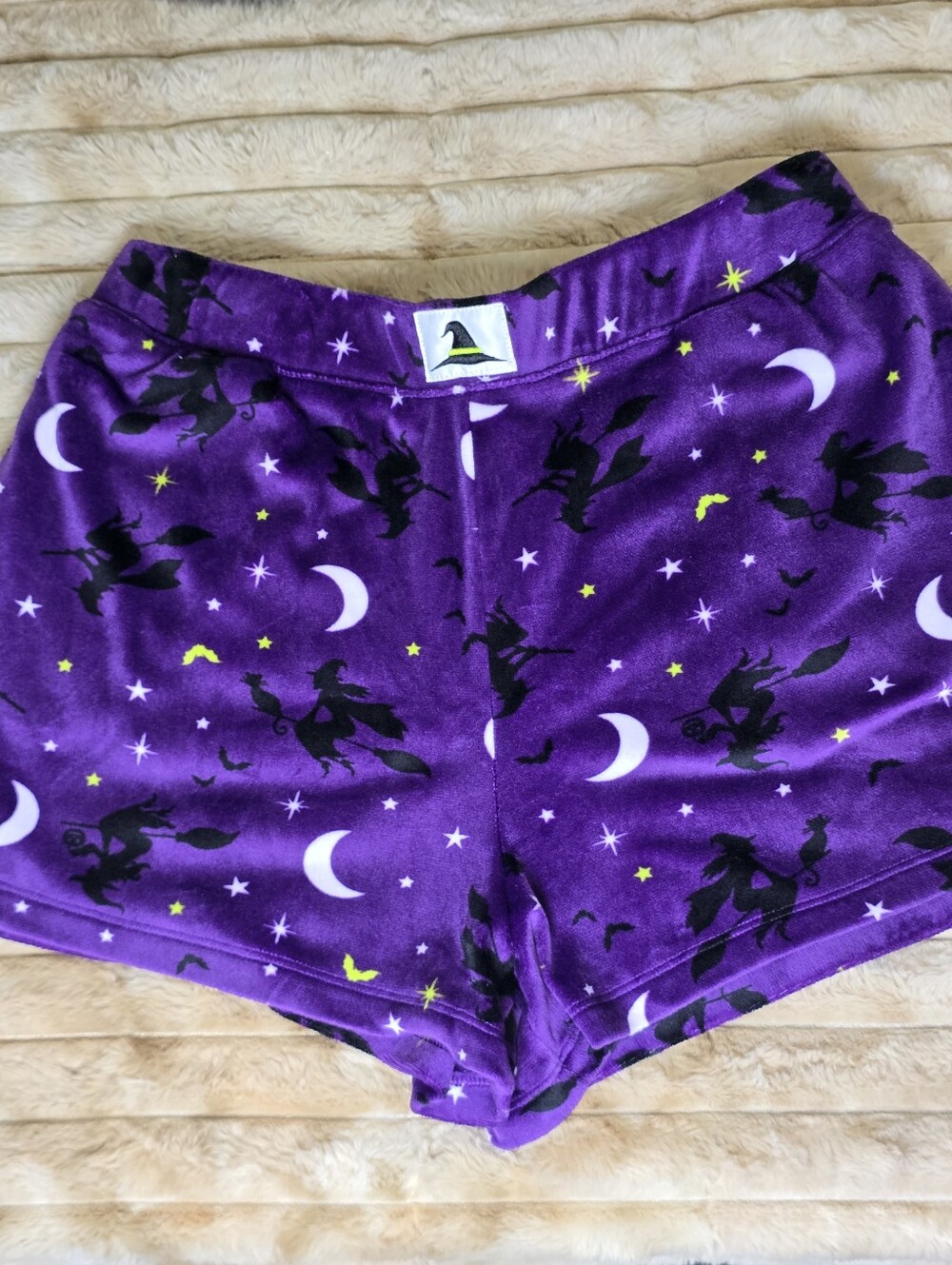 High-Waist Purple Witch Print Women’s Shorts